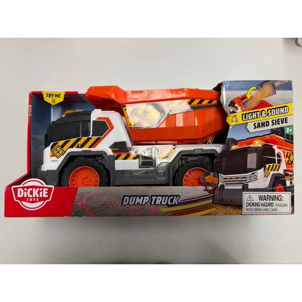 Dickie City Heroes Dump Truck Light & Sound Toy w/ Sand Sieve & Shovel New!